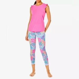 Lilly Pulitzer Braxton Ruffle Luxletic Tank Pink Isle Keyhole Preppy Resort